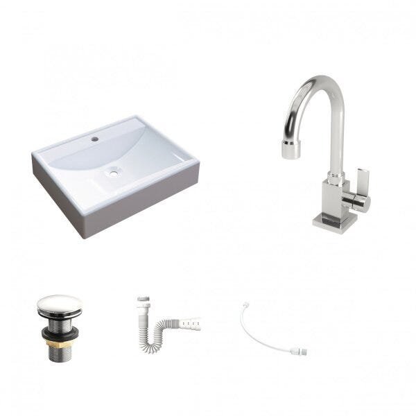 Kit Cuba RT49 com Torneira Luxo 1195 Metal e Válvula Click 1 Polegada G e Sifão Pvc e Flexível Compa - 2