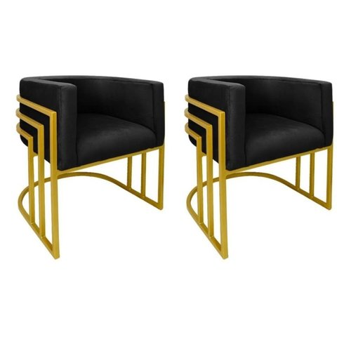 Kit 02 Cadeiras Poltrona Luxo Base de Metal Tripla Dourado Sala de Jantar Cozinha Recepção Veludo Pr