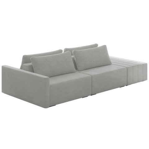 Sofá Ilha Modulado Milos 232cm Puff Lateral Veludo Cinza G33 - Gran Belo