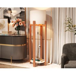 Luminária de Chão Austria com Cúpula em Tecido Pés Demadeira:offwhite - 1