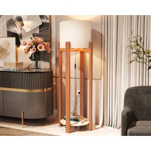 Luminária de Chão Austria com Cúpula em Tecido Pés Demadeira:offwhite