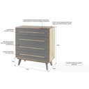 Ver imagem 2 de CÔMODA PARA QUARTO MADEIRA MACIÇA 4 GAVETAS CELESTE NATURAL E CINZA CONCRETO 90X40X98CM