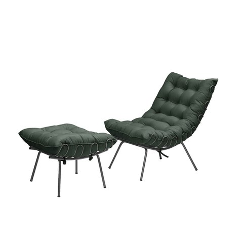 Poltrona Costela com Puff Adão Base Metal Preto - Veludo Verde