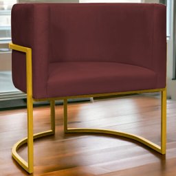Poltrona Decorativa Para Sala Recepção Escritório Luna Suede Base de Ferro Dourada - 2