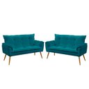 Ver imagem 1 de Kit 2 Poltronas Namoradeira Opala Suede Azul Turquesa Aradecor