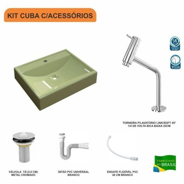 Kit Cuba RT49 com Torneira Pratika 1060 Metal e Válvula 1 Polegada e Sifão Pvc e Flexível Compace - 3