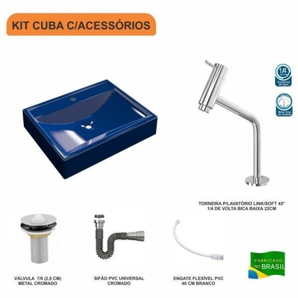 Kit Cuba RT49 com Torneira Pratika 1060 Metal e Válvula 1 Polegada e Sifão Cromado e Flexível Compac - 3