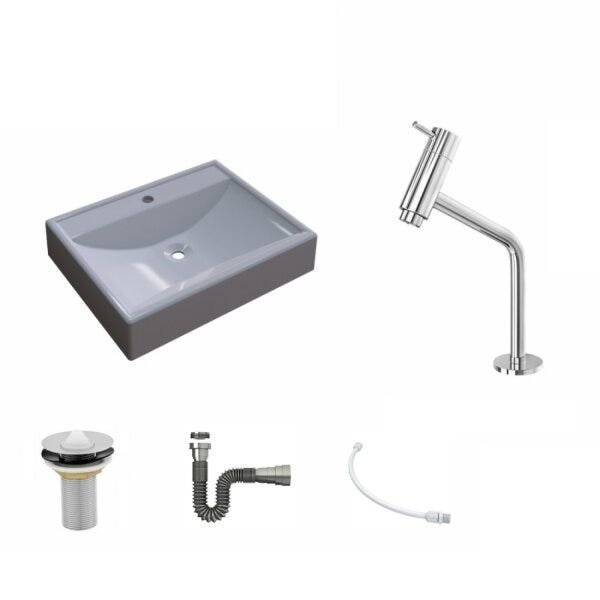 Kit Cuba RT49 com Torneira Pratika 1060 Metal e Válvula 1 Polegada e Sifão Cromado e Flexível Compac - 2