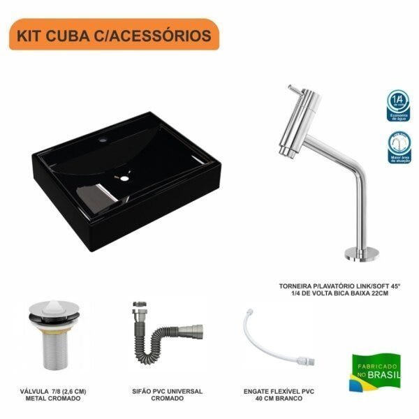 Kit Cuba RT49 com Torneira Pratika 1060 Metal e Válvula 1 Polegada e Sifão Cromado e Flexível Compac - 3