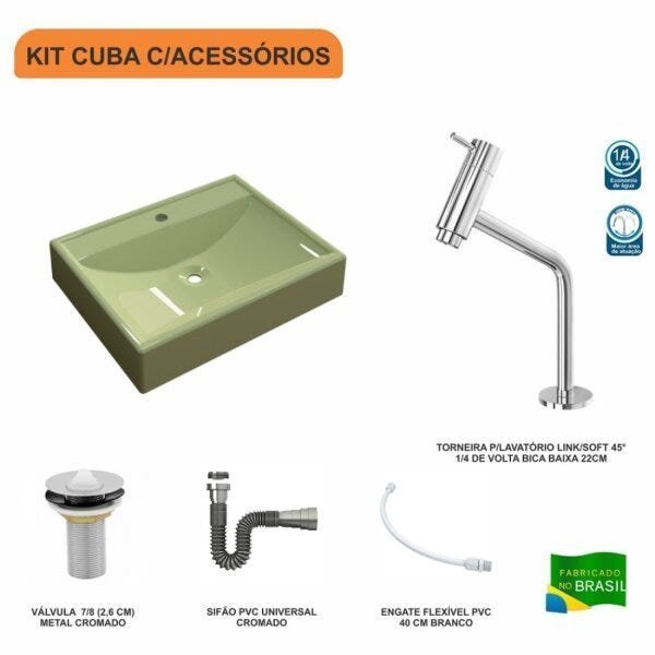 Kit Cuba RT49 com Torneira Pratika 1060 Metal e Válvula 1 Polegada e Sifão Cromado e Flexível Compac - 3
