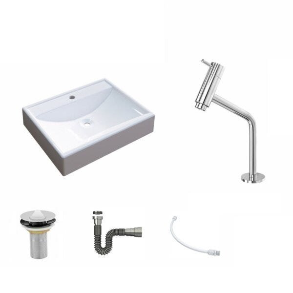 Kit Cuba RT49 com Torneira Pratika 1060 Metal e Válvula 1 Polegada e Sifão Cromado e Flexível Compac - 2