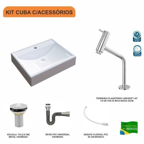 Kit Cuba RT49 com Torneira Pratika 1060 Metal e Válvula 1 Polegada e Sifão Cromado e Flexível Compac - 3