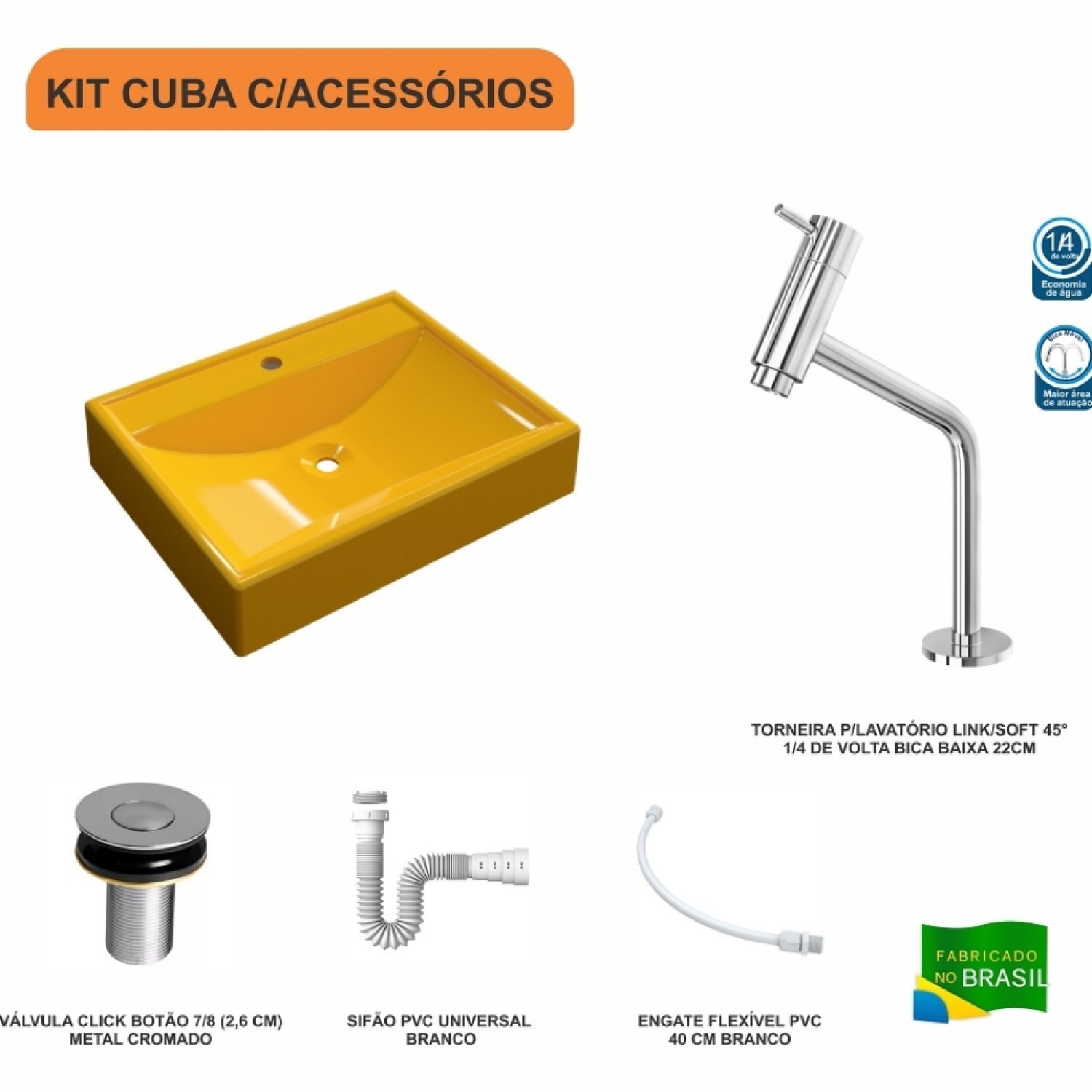Kit Cuba Rt49 com Torneira Pratika 1060 Metal e Válvula Click 1 Polegada B e Sifão Pvc e Flexível Co - 3