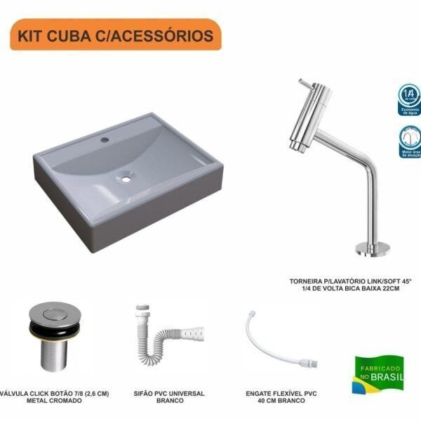 Kit Cuba RT49 com Torneira Pratika 1060 Metal e Válvula Click 1 Polegada B e Sifão Pvc e Flexível Co - 3