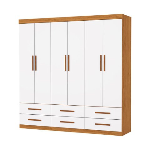Guarda Roupa Dallas 6 Portas sem Espelho Central 6 Gavetas Carioca Moveis Cinamomo/neve