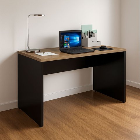 Escrivaninha P/ Trabalho 120cm X 60cm Pé Painel Mac Pr F5 Cor:macadâmia com Preto