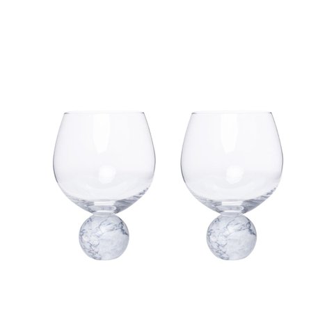 Jogo 2 Taças para Gin de Cristal e Mármore Branco 640ml 23111 Mart