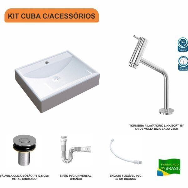 Kit Cuba RT49 com Torneira Pratika 1060 Metal e Válvula Click 1 Polegada B e Sifão Pvc e Flexível Co - 3