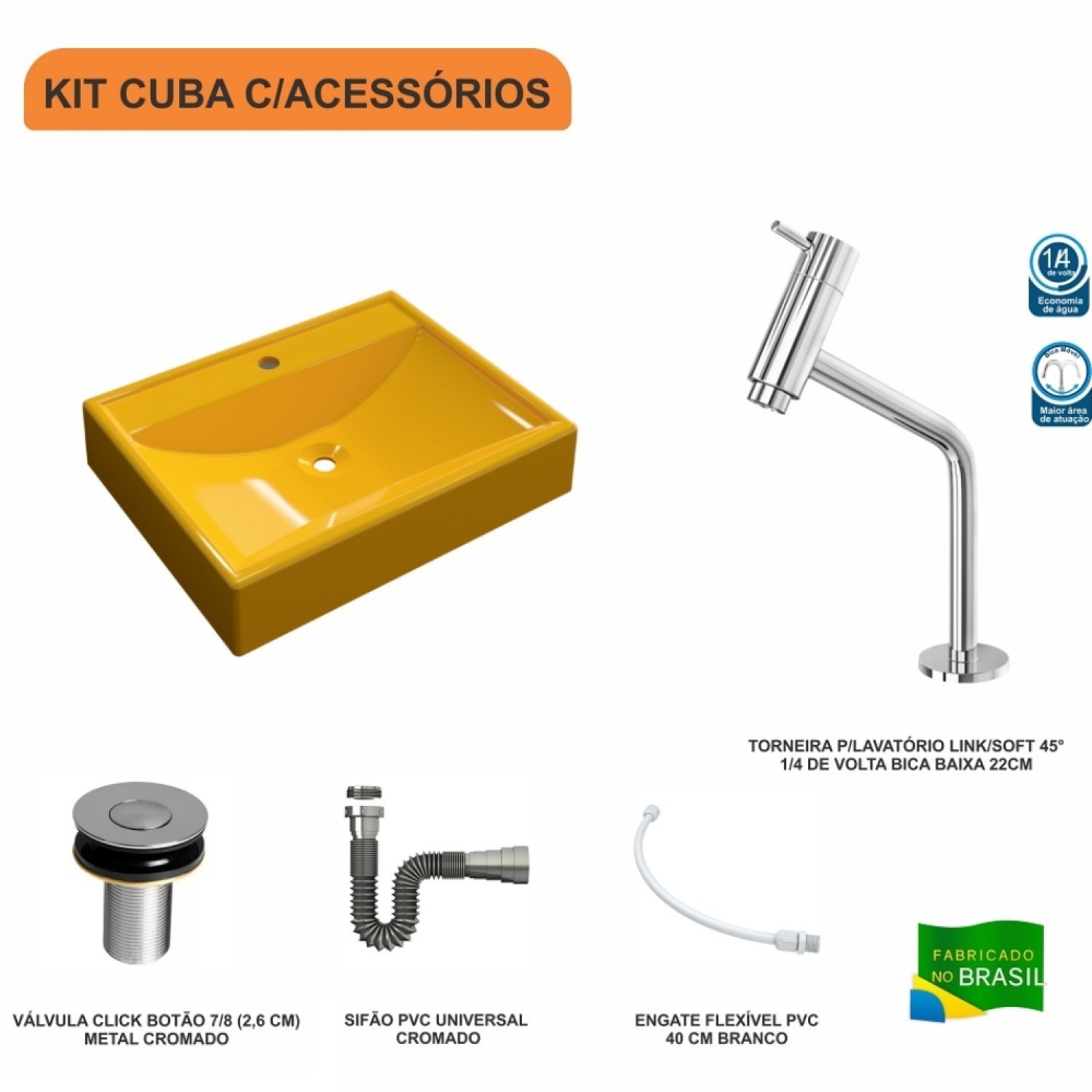 Kit Cuba Rt49 com Torneira Pratika 1060 Metal e Válvula Click 1 Polegada B e Sifão Cromado e Flexíve - 3