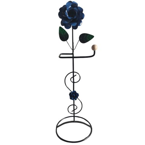 Suporte Porta Papel Higiênico 1 Rolo em Ferro de Chão Artesanal com Rosas:azul