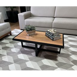 Mesa de Centro Retangular Paris Industrial Preto com Mdf - 2
