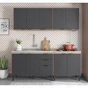 Ver imagem 1 de Cozinha Modulada Firenze 2,00m com Balcão P/ Pia 120m sem Tampo - Avena Touch/ Grafito Demóbile