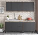 Ver imagem 1 de Cozinha Modulada Firenze 2,00m com Balcão P/ Pia 120m sem Tampo - Avena Touch/ Grafito Demóbile