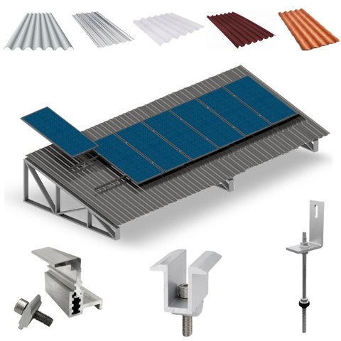Kit Estrutura Suporte Fixador Linha C P/ 7 Placas Solar Alumínio Inox Telha Fibro Ondulada Viga Metá