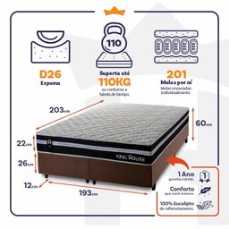 Conjunto Cama Box Super King c/ Molas Ensacadas Durham Marrom 193x203x60 - 3