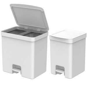 Kit 2 Lixeiras de Pedal com Aro Interno 12 Litros e 20 Litros Dupla Seletiva ou Trium Branco