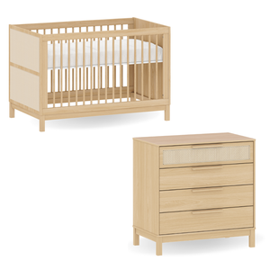 Berço de Bebê 2 em 1 e Cômoda Infantil 4 Gavetas com Palinha Linha Indy