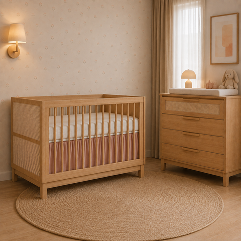 Berço de Bebê 2 em 1 e Cômoda Infantil 4 Gavetas com Palinha Linha Indy