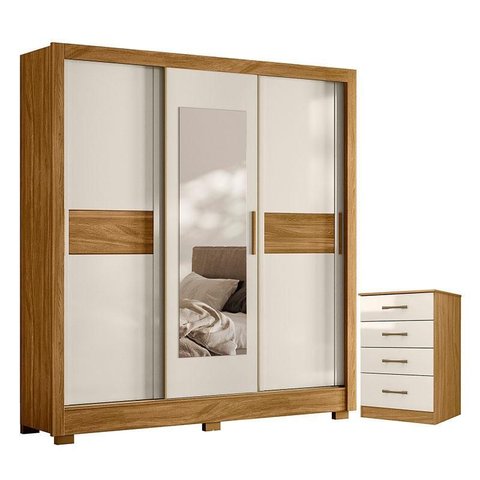 Guarda Roupa Casal Bahamas e Cômoda Ms913 Freijó Off White – Moval