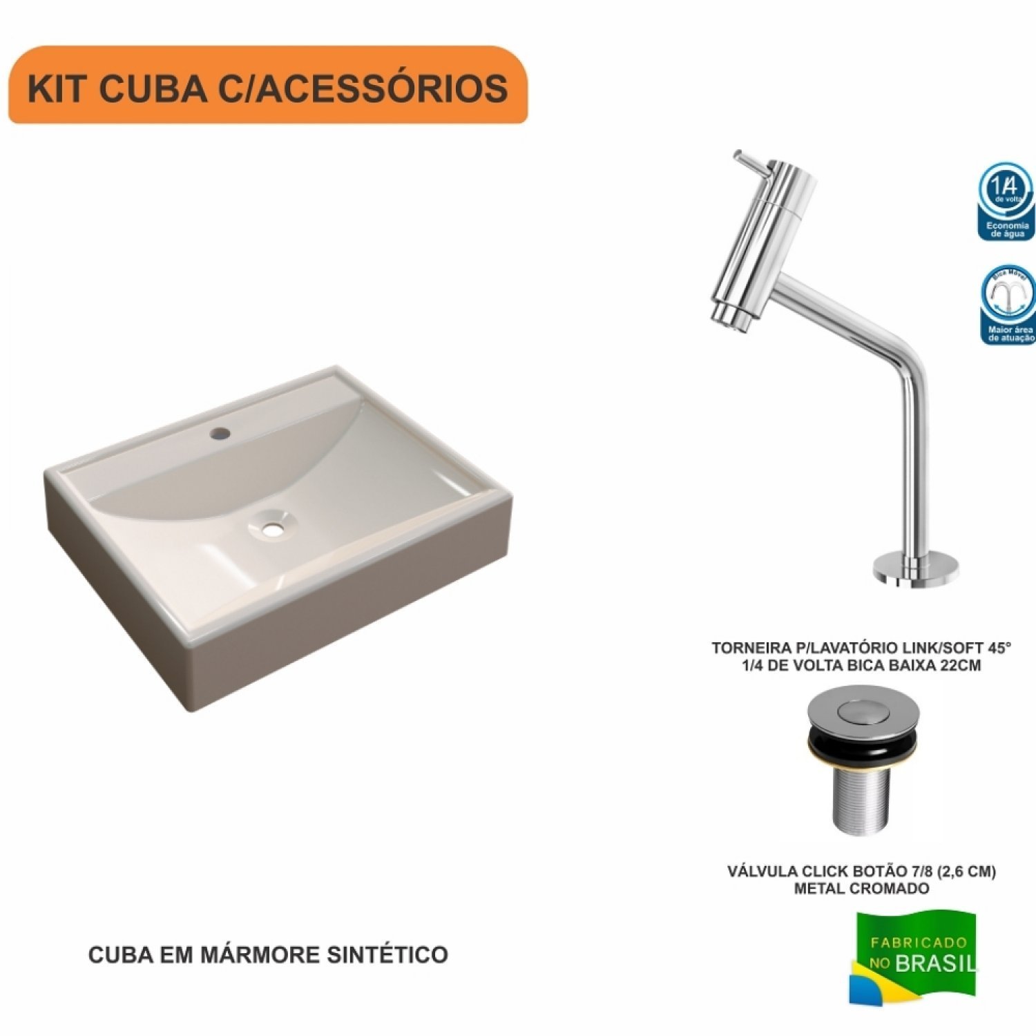 Kit Cuba Rt49 com Torneira Pratika 1060 Metal e Válvula Click 1 Polegada B Compace - 3