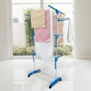 Ver imagem 5 de Varal Torre 3 Andares Retratil Compacto 4 Rodinhas Azul