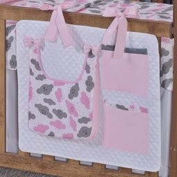 Enxoval de Bebe Kit de Berço Americano Cortina Algodão Menino Menina 8 Peças:nuvem Rosa - 5