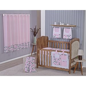Enxoval de Bebe Kit de Berço Americano Cortina Algodão Menino Menina 8 Peças:nuvem Rosa