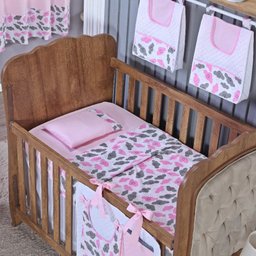 Enxoval de Bebe Kit de Berço Americano Cortina Algodão Menino Menina 8 Peças:nuvem Rosa - 2