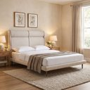 Ver imagem 1 de Cama Japonesa com Cabeceira Casal Ema Courino Bege Linho Off White - Sallar Home
