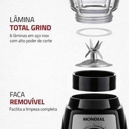 Liquidificador Mondial Turbo Glass Preto L-1400-GI Liquidificador Mondial Turbo Glass Preto L-1400-G - 5