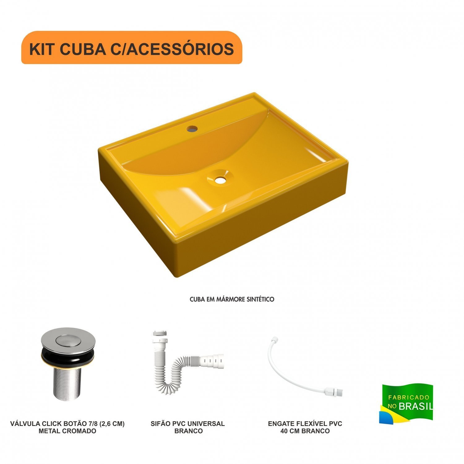Kit Cuba Rt49 com Válvula Click 1 Polegada B e Sifão Pvc e Flexível Compace - 3