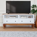 Ver imagem 1 de Rack para TV em Madeira 148cm 2 Gavetas 2 Nichos Pés Luiz Xv Genebra Clean 5164 - Branco/Pinhão