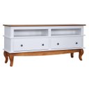 Ver imagem 2 de Rack para TV em Madeira 148cm 2 Gavetas 2 Nichos Pés Luiz Xv Genebra Clean 5164 - Branco/Pinhão