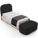 Ver imagem 1 de Cabeceira Cama Box 100cm Lanna com Puff Recamier Doha W01 Suede Preto - Lyam Decor