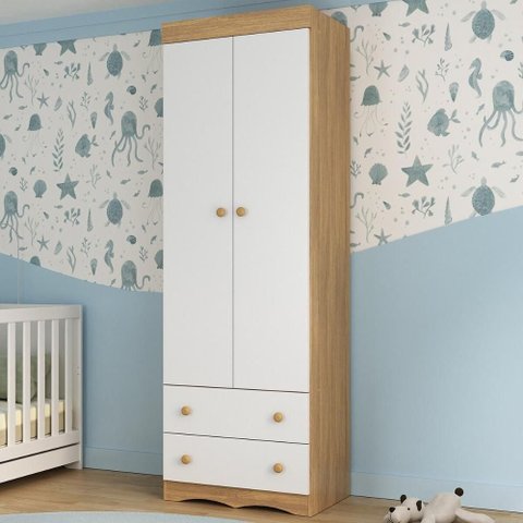 Guarda-roupa Infantil 62cm 2 Portas e 2 Gavetas Realeza Multimóveis Mp4451 Madeirado/branco