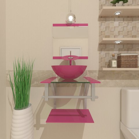 Gabinete de Vidro para Banheiro 40cm Cuba Redonda Ac Rosa