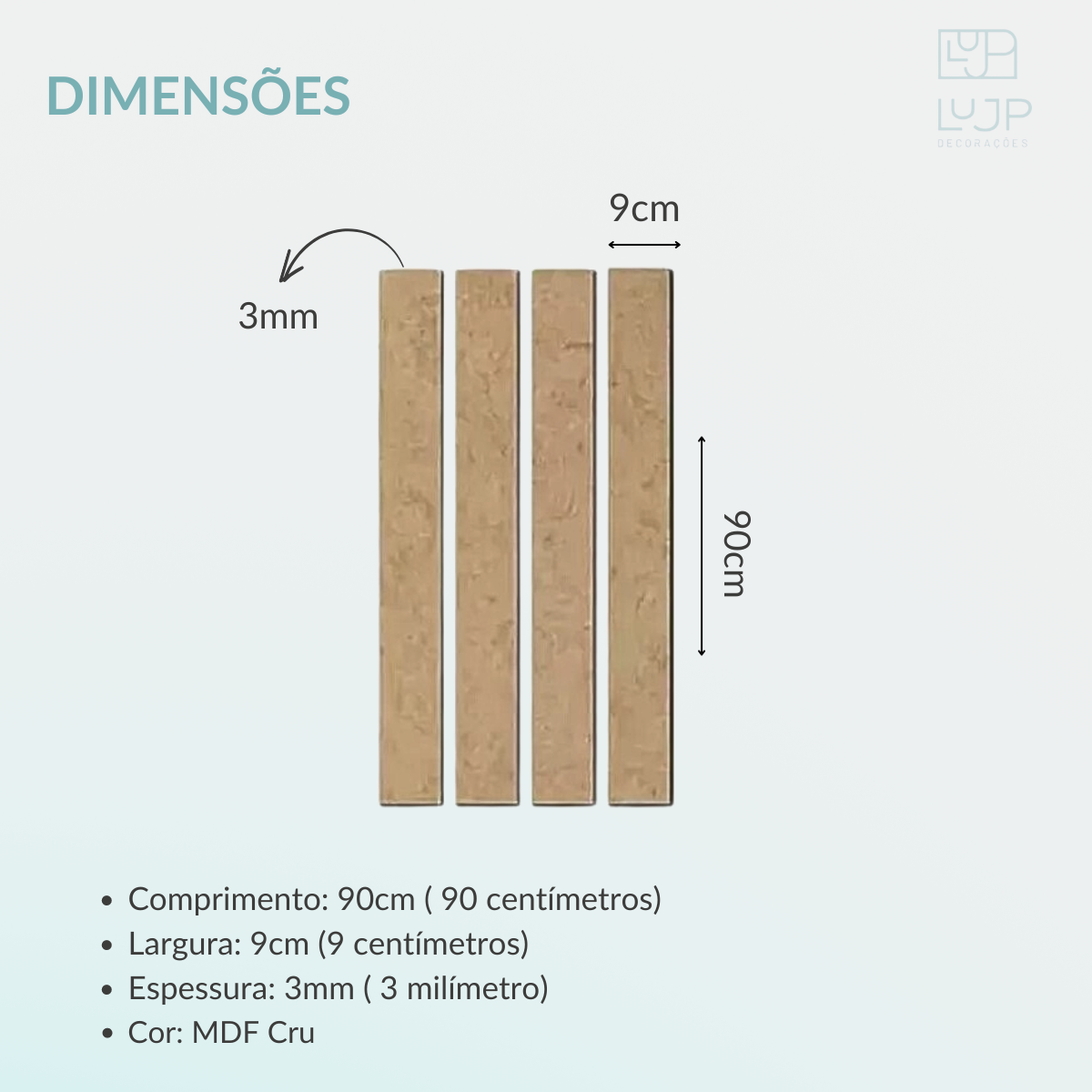 Kit 16 Barra Painel Ripa Shiplap Parede Mdf Cru 3mm Flexivel - 3