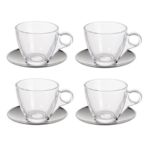 Jogo 4 Xicaras de Cha Tiffany 170ml Incolor e Inox Hauskraft