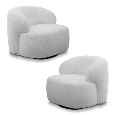 Kit 2 Poltronas Decorativas Charlote Sala de Estar Base Giratória em Aço Bouclê Cinza G88 - Gran Bel