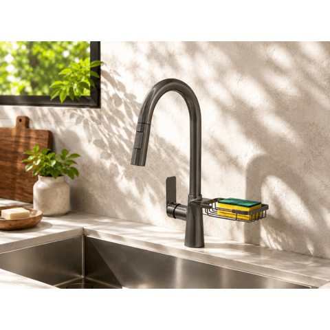 Torneira Monocomando Titânio Concept Extensível com Porta Esponja para Cozinha